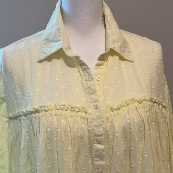 Mable Clothing‎ 3/4 Sleeve yellow Mini Dress Eyelet Ruffles Med M babydoll Boho - Picture 2 of 12